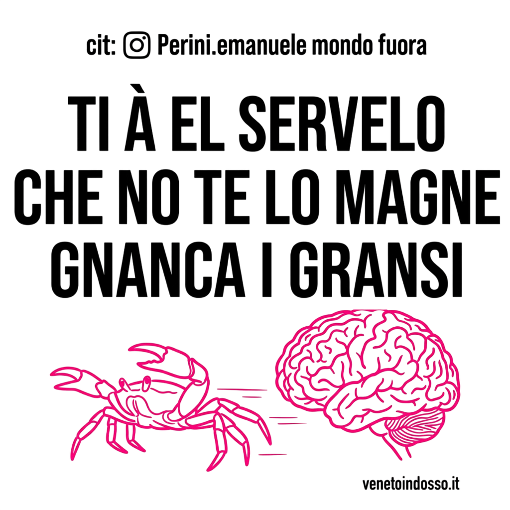 Grafica t-shirt dialetto veneto: scritta "Ti à el servelo che no te lo magne gnanca i gransi"  con granchio e cervello – Venetoindosso